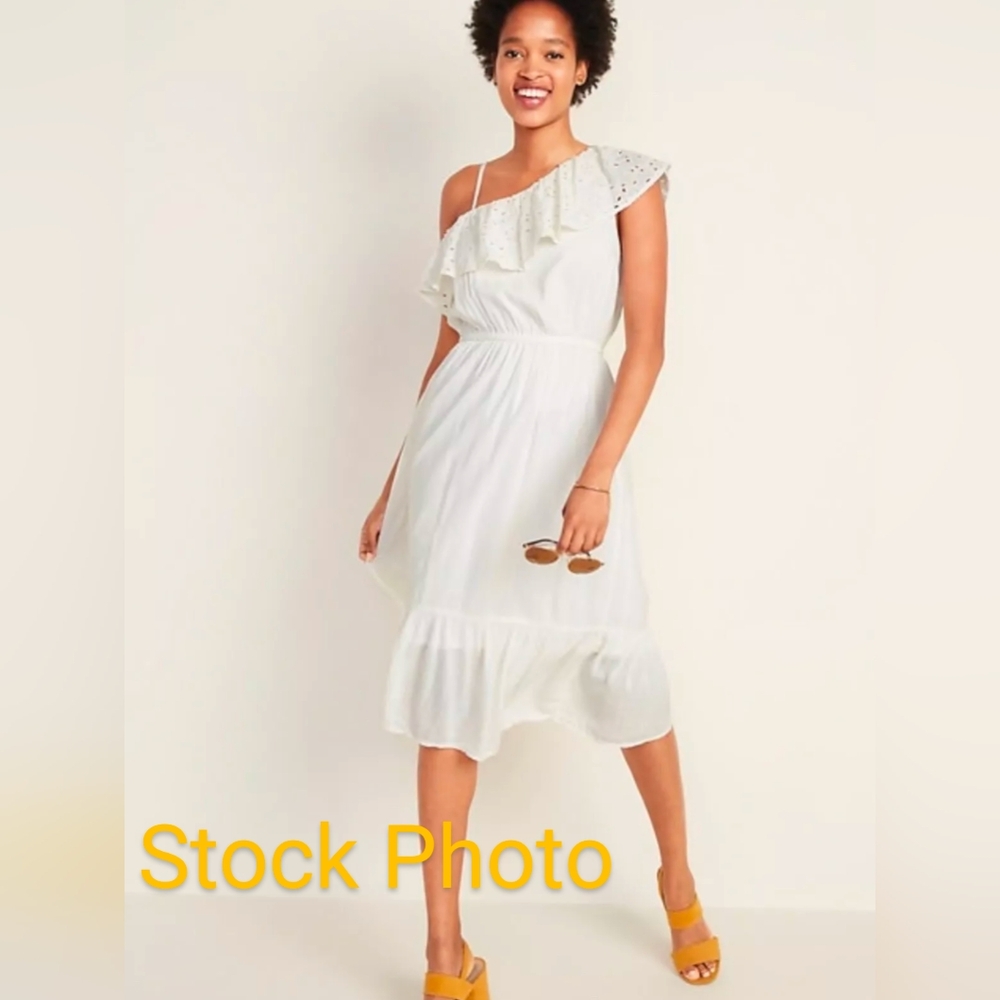 Old Navy Cream Cotton-Blend One Shoulder Dress Small